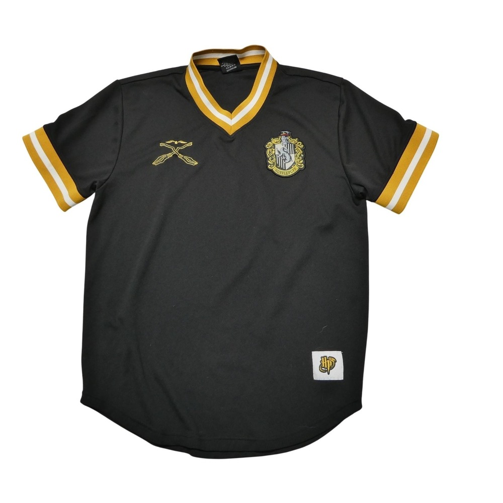BoxLunch Shirt Mens Medium Black Harry Potter Hufflepuff Quidditch V Neck Jersey